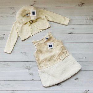 NWT Janie and Jack Gold Sparkle Fur Sweater Dress Set 6-12 Months